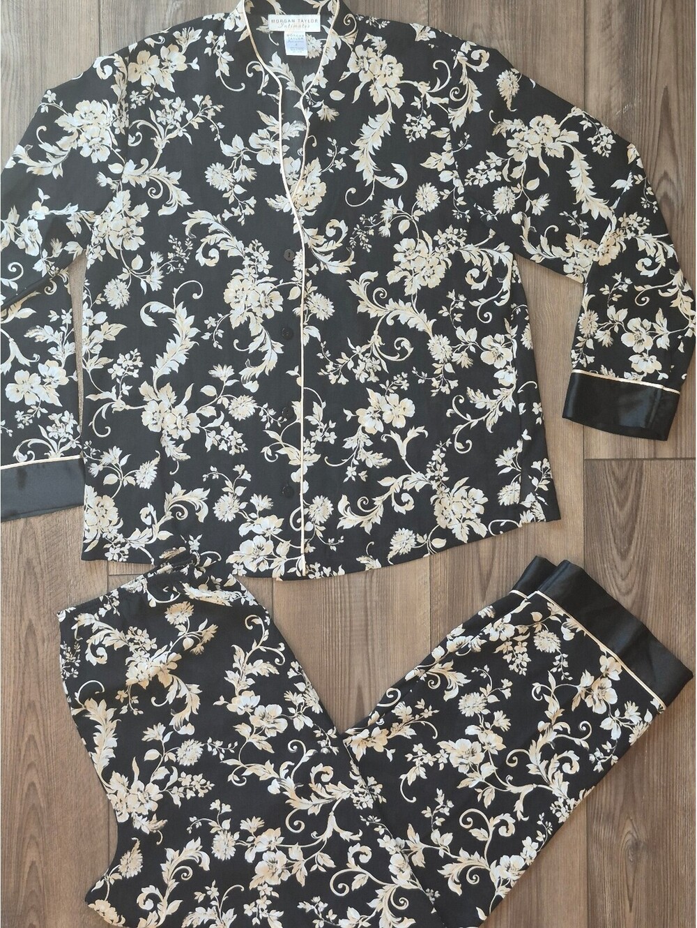 Set Morgan Taylor black & cream floral print Lightweight pajama set Size S
